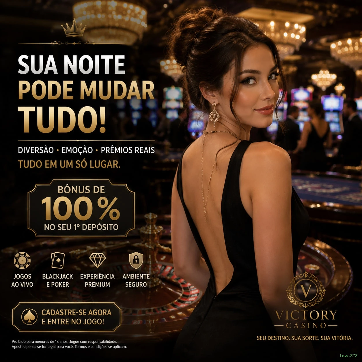 Imagem promocional do cassino online da love777 mostrando jogos ao vivo